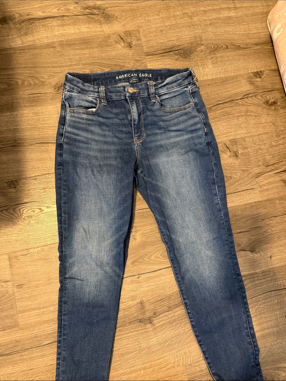 American Eagle Outfitters Dark Blue High-Rise Skinny Jeans next level stretch